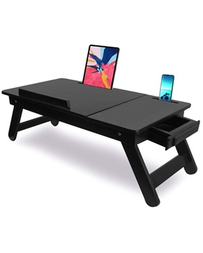 Fold-able Laptop Table with Double Phone Holder & Drawer